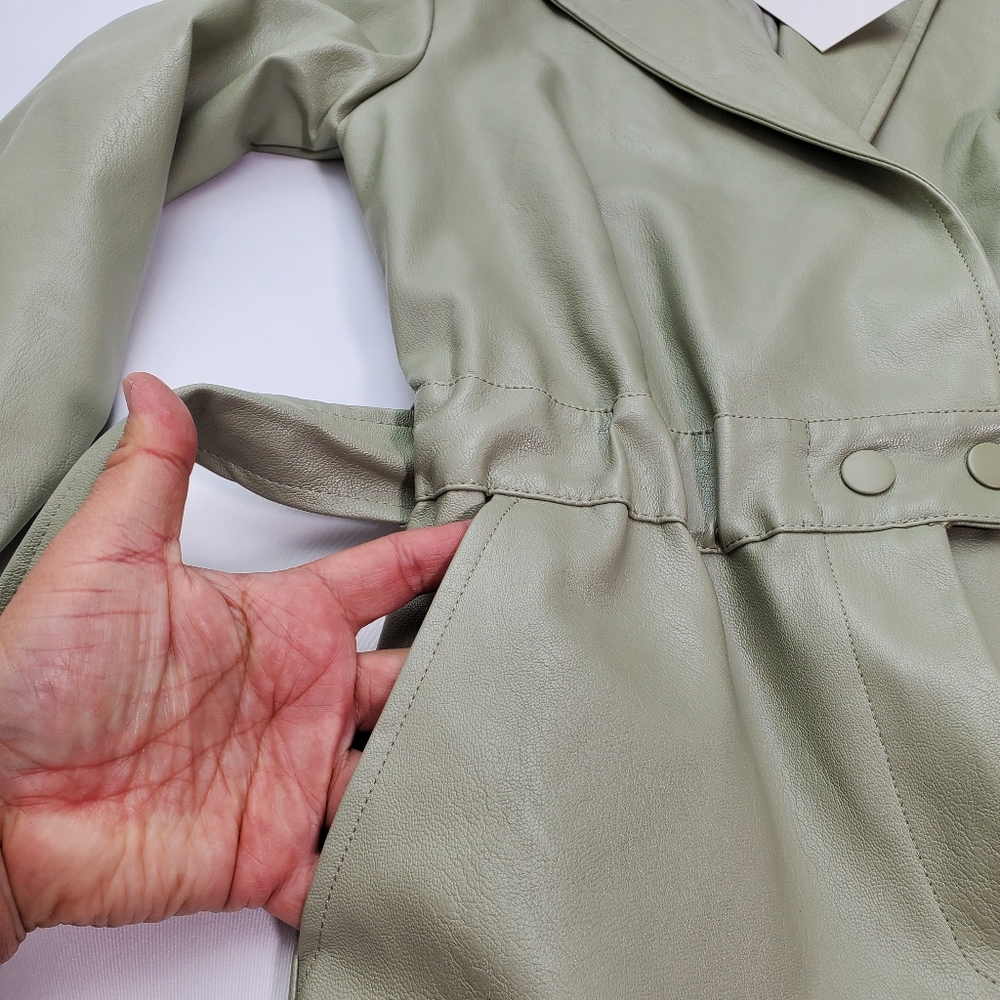 NEW 7 For All Mankind Women's Faux Leather Romper Sage Green Long Sleeves Size S - Picture 10 of 13